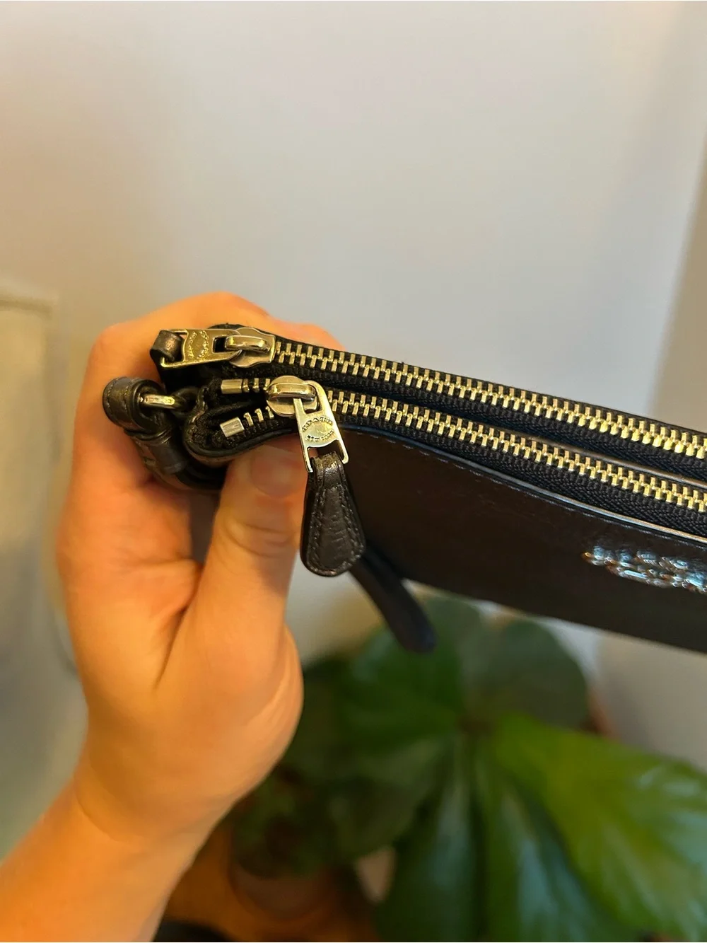 Coach Black Pebbled Leather Wristlet with Zip